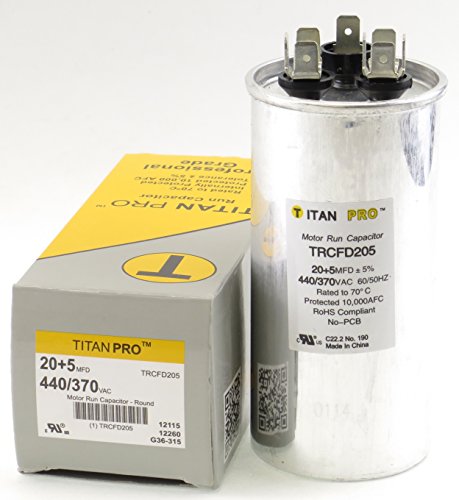 Titan TRCFD205 Dual Rated Motor Run Capacitor Round MFD 20/5 Volts 440/370