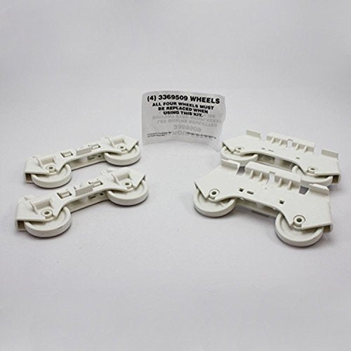 (4 PACK) PART # 4317933 GENUINE FACTORY OEM ORIGINAL DISHWASHER LOWER RACK ROLLERS WHEELS FOR WHIRLPOOL, KENMORE, SEARS AND ROPER