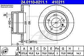 ATE BMW E36 318ti Rear Left and Right Brake Disc Ate Coated 34216758552