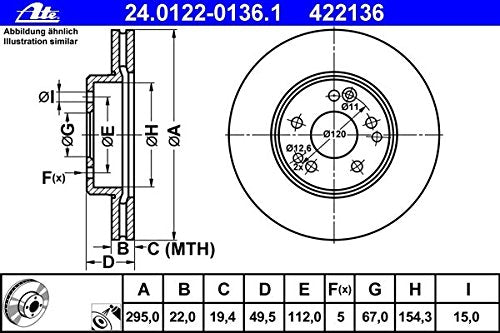 2pc Disc Brake Rotor Front ATE 24.0122-0136.1 90-93 Mercedes 300CE 1244211512