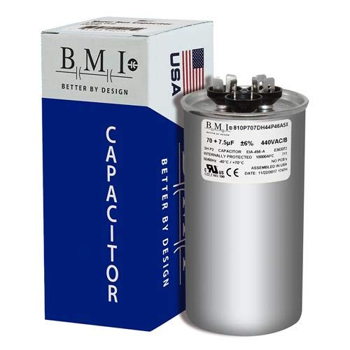 70+5 MFD uf Micro Farad 370 or 440 Volt Dual Run Round Capacitor CAP-70/5/370-440R for Condenser Straight Cool or Heat Pump Air Conditioner