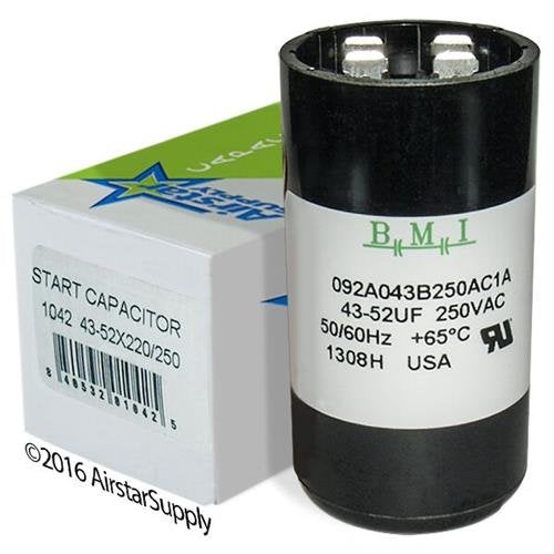 43-52 uF x 220 / 250 VAC - Packard PTMJ43 Start Capacitor - BMI Replacement # 092A043B250AC1A - Made in the USA