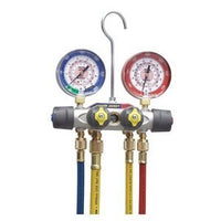 Yellow Jacket 49967 Titan 4-Valve Test and Charging Manifold degrees F, psi Scale, R-22/404A/410A Refrigerant, Red/Blue Gauges by Yellow Jacket
