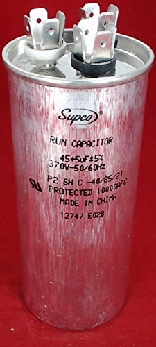 Dual Run Capacitor, Round, 45 + 5 Mfd., 370 Volt, CD45+5X370R