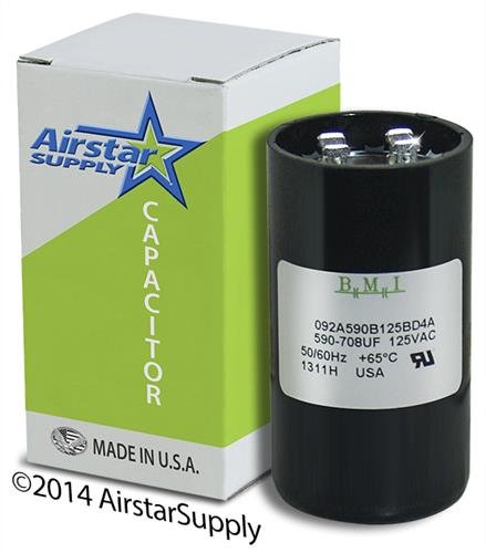 590-708 uF x 110/125 VAC - MARS 11027 Start Capacitor - BMI Replacement # 092A590B125BD4A - Made in the USA