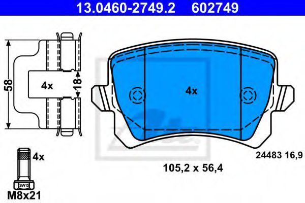 ATE GERMANY 13-0460-2749-2 BRAKE PADS WV