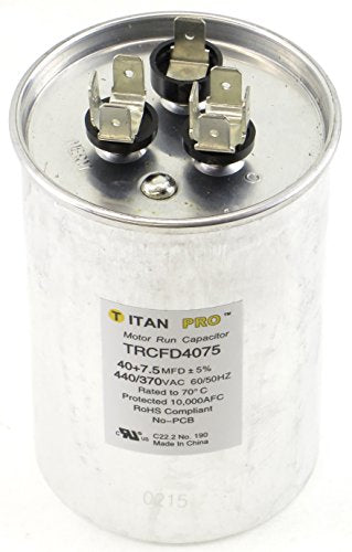 Titan TRCFD4075 Dual Rated Motor Run Capacitor Round MFD 40/7.5 Volts 440/370