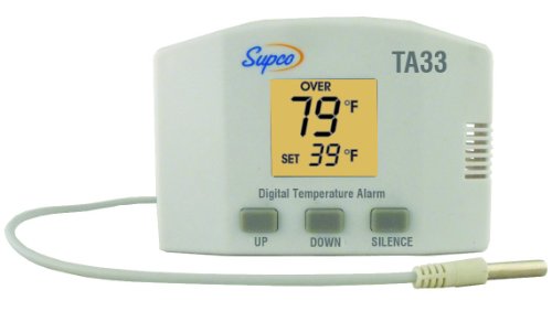 Supco TA33 Single Set Point Temperature Alarm with Digital Display and Battery Backup, -40 to 160 Degrees F, 120 VAC
